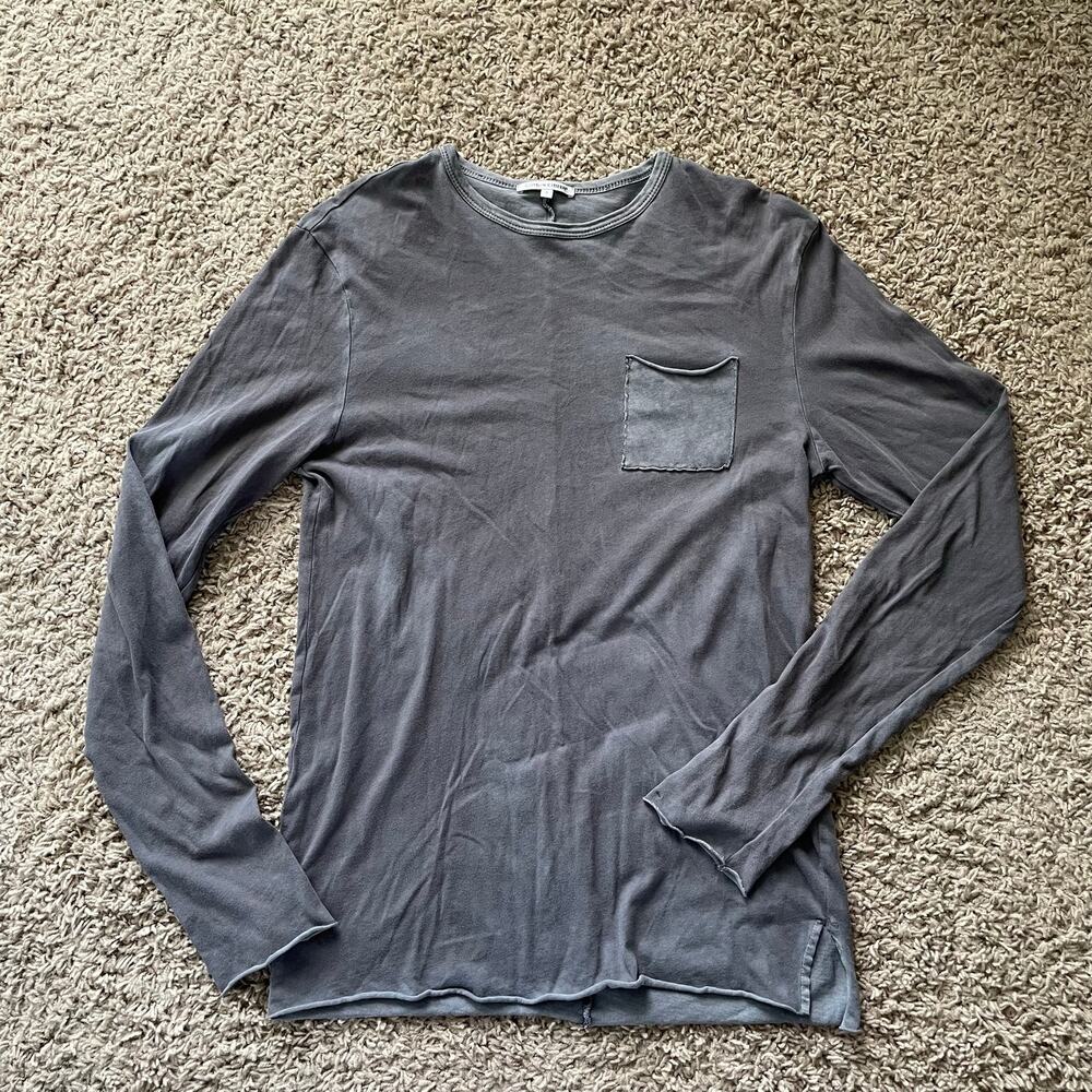 Cotton Citizen Men's Long Sleeve Pocket Crewneck Shirt distressed gray sz S